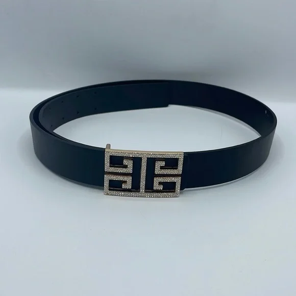 Vegan Leather Rhinestone Decor Buckle Belt By Design | Accessories | Vegan Black Leather Rhinestone  main image 3